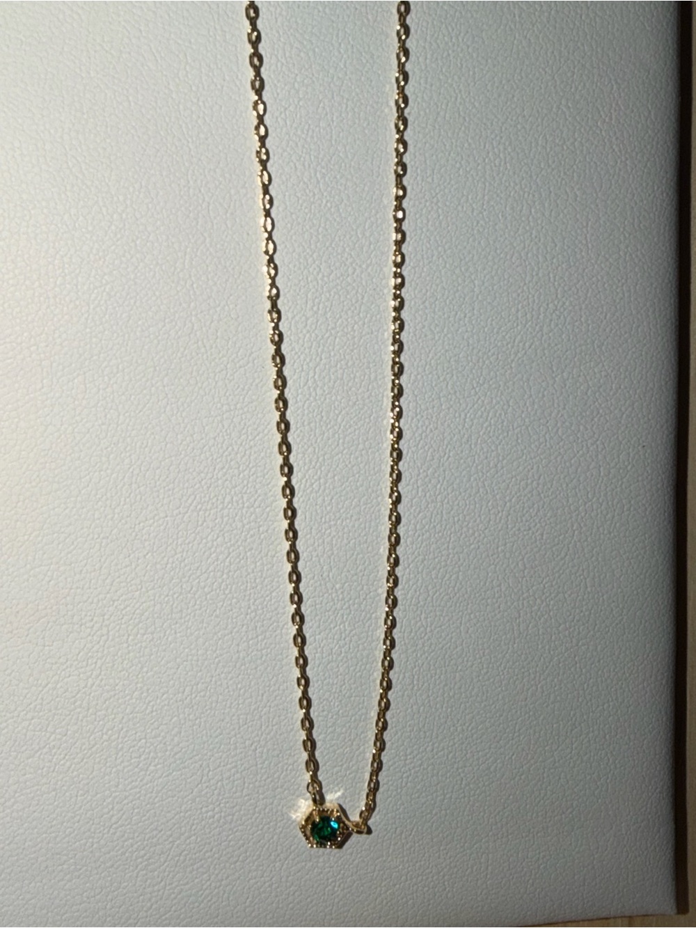 Gold Chain Necklace with Green Gem Pendant